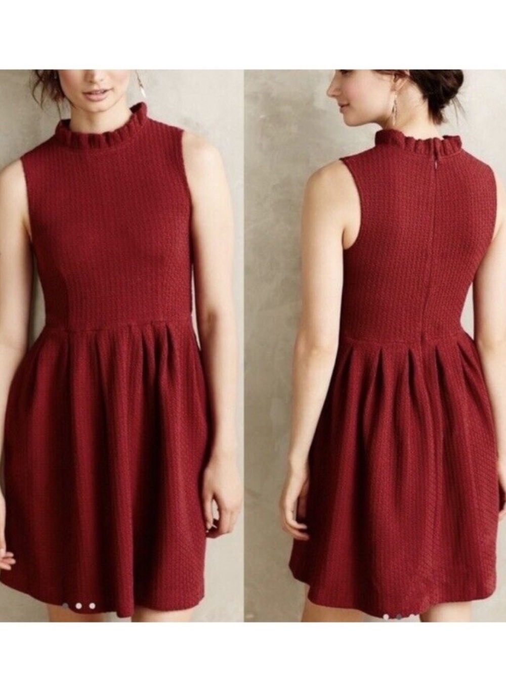 Anthropologie Ganni Textured Pinnacle Dress in Brick Red XS
